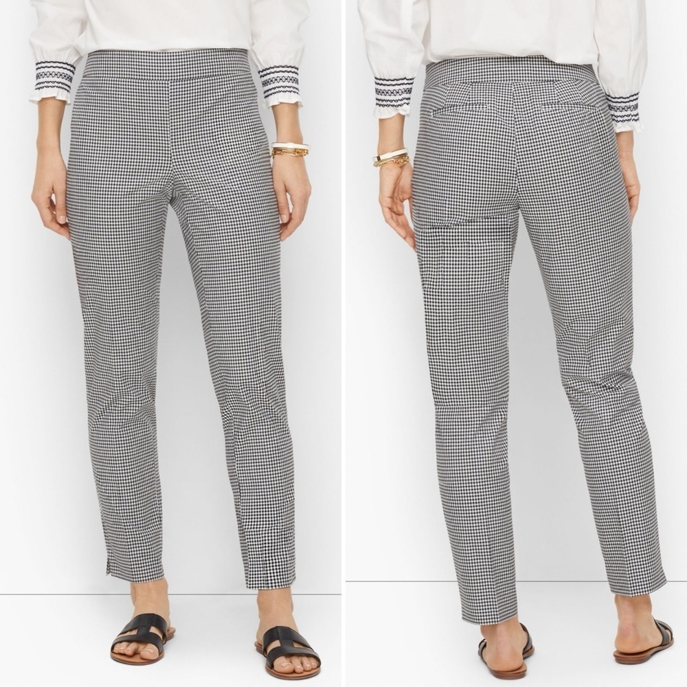 Talbots Chatham Ankle Pants 10P 10 petite black white‎ gingham check lightweight